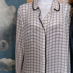 Semi-sheer grid button-up